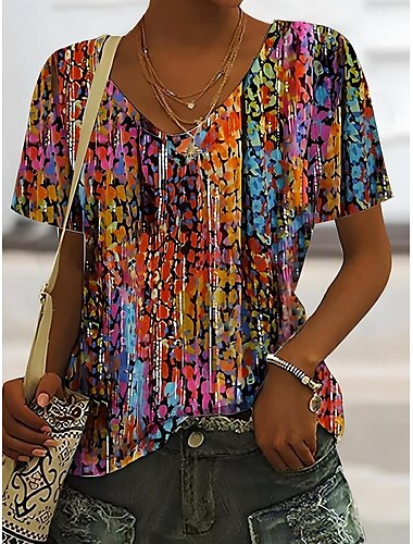  Damen T Shirt Grafik Abstrakt Stilvoll Lässig Trendy Kurzarm Rundhalsausschnitt Normale Oberteile Täglich Ausgehen Wochenende Druck Rote Purpur Grün Sommer Frühling