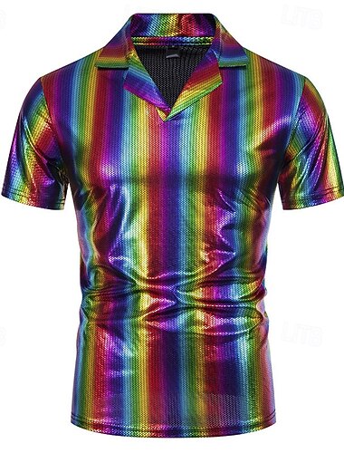  Retro Antiguo Años 80 T-Shirt Camisas de polo Disco Patente de látex brillante Metálico Arco iris Hombre Víspera de Todos los Santos Carnaval Desfile del orgullo Mes del Orgullo Adultos Camiseta