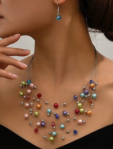  Oorbellenset 1 set Imitatieparel Oorbellen Kettingen Dames Modieus Sieraden set Voor Bruiloft gast Lahja Festival
