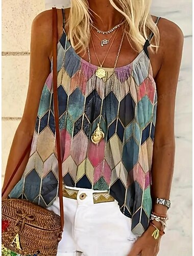  Damen Bluse Blumen Grafik Paisley-Muster Täglich Ärmellos Träger Rundausschnitt Normale Oberteile Täglich Ferien Strandbekleidung Druck Kastanienbraun Blau Orange Khaki Sommer Frühling