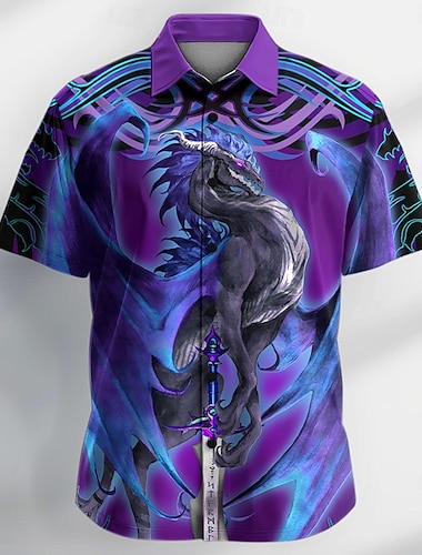  Chemise boutonnée à manches courtes pour homme, motif dragon animal, édition limitée, inspirée de l'épée et de la lame de tempête, Ruth Thompson