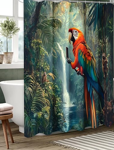  Занавеска для душа с 12 крючками 180см*180см (70"*70") Полиэстер washable водонепроницаемый тропический узор листьев животных