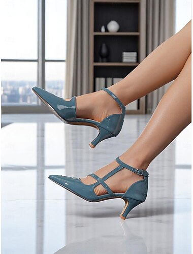  Damesschoenen met t-band en kitten heel van lakleer – vintage stijl, puntige neus, geschikt voor kantoor en zakelijke gelegenheden