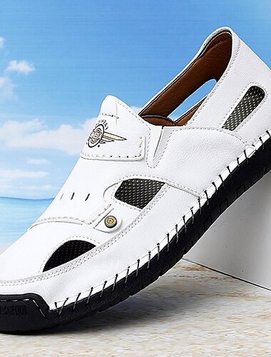  Sandales blanches décontractées à enfiler pour hommes – Chaussures d'été respirantes pour la plage, les vacances et le quotidien