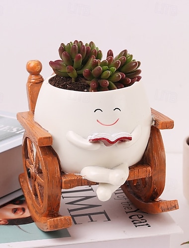  Pots de fleurs en résine pour plantes succulentes, décoration de bureau à domicile, mini pot de fleurs à bascule pour lecture, jolie petite jardinière pour bureau, décoration de pot de plantes
