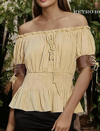  Retro Vintage Viktorianisch Mittelalterlich Bluse / Hemd Ren Faire Ein Ballon Pirat Wikinger Elfen Damen Keltisch Seeräuber Fantasie Erwachsene Hemd Frühling & Sommer