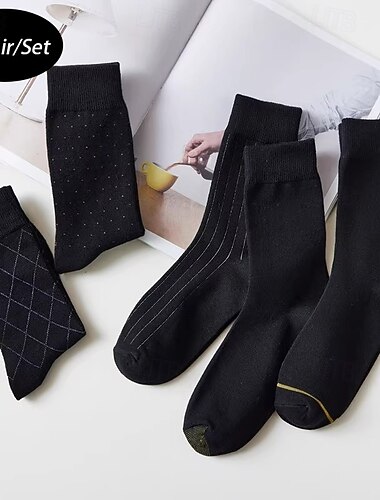  男性用 5ペア マルチパック ソックス ランニングソックス カジュアルソックス ブラック+ベージュ ブラック カラー アーガイル柄 バケーション スポーツ 日常 ベーシック 普通の厚さ 春 秋 ファッション カジュアル