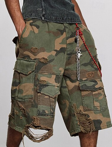  Herren Capri-Cargo-Shorts Cargo-Shorts Caprihose Ausschnitt Mehrere Taschen Tarnung Komfort tragbar Wadenlang Outdoor Sport Täglich Mode Lässig Tarngrün