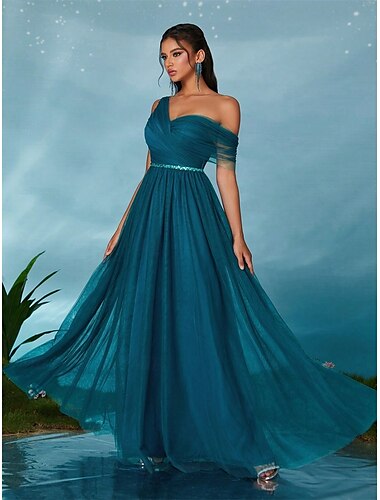  A-Linie Quinceanera-Kleider Party Kleid Hochzeit Hochzeitsgast Bodenlang Ärmellos V Ausschnitt Tüll Rückenfrei mit Falten 2025