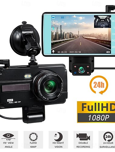  4 inch auto dvr dashcam hd 1080p videorecorder voor achteruitrijcamera auto 2 in 1 opname ir nachtzicht loop opname