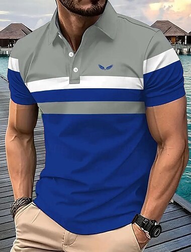  Herren Gestreift Polo Kurzarm Polo-Shirts Hemden mit Kragen Business-Casual Schule Outdoor Athleisure Alltagskleidung 3D-Druck Sommer Schwarz Rote Blau