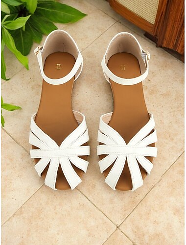  weiße flache Peep-Toe-Sandalen für Damen – Sommerschuhe im Retro-Stil der 50er für lässige Dates, Strandurlaube und Gartenpartys