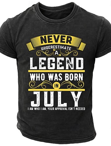  男性用 誕生日 Tシャツティー ウォッシュドシャツ コットン 半袖 グラフィック シャツ ブラック 快適なTシャツ ストリート 日常 ファッションデザイナーの衣類