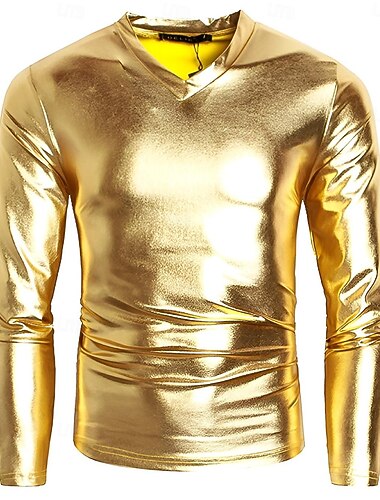  Retro Vintage 1980er T-Shirt Sweatshirt Disco Lack-Latex glänzend Metallisch Kostüm Herren Halloween Karneval Pride Parade Pride-Monat Erwachsene Hemd