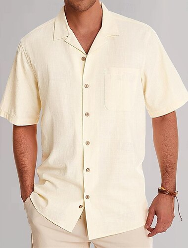  Per uomo Camicia casual Semplice Vacanza Nero Blu marino scuro Verde Cachi Manica Corta Bavero Estate Abbigliamento