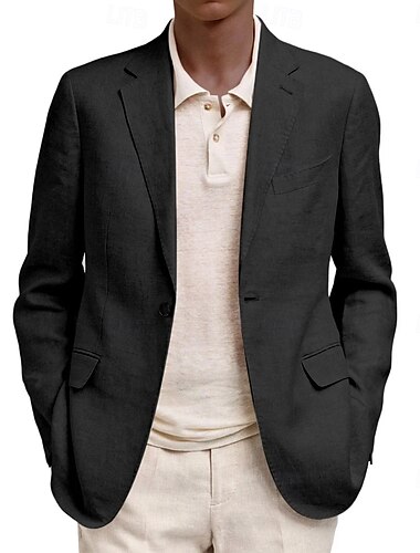  Hombre Chaqueta de lino Chaqueta deportiva Moda Color sólido Blazer Azul cielo Negro Azul Marino Estándar Recto 1 botón