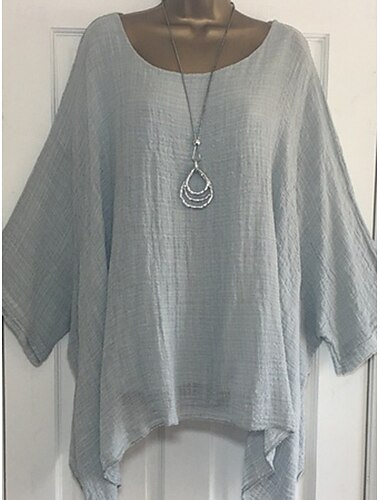  Blouse Femme Basique Décontractée Linique Manches 3/4 Col Bateau Hauts Réguliers Quotidien Blanc Rose Rouge Gris Été