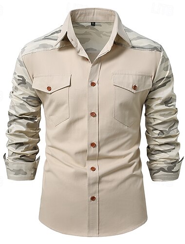  Herren Hemd Arbeitshemden Freizeithemd Arbeitshemd Knopfhemd Cargohemd Schwarz Grün Beige Langarm Tarnung Umlegekragen Outdoor Täglich Fronttasche Bekleidung Mode