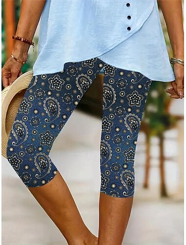  Damen Leggings Capri Pants Hohe Elastizität Urlaub Vintage Mode Wade-lange Mittlere Taille Blumen Grafik Druck Atmungsaktiv Weich Dehnbar Formal Urlaub Straße Robin's Egg Blau Schwarz Dunkelmarine
