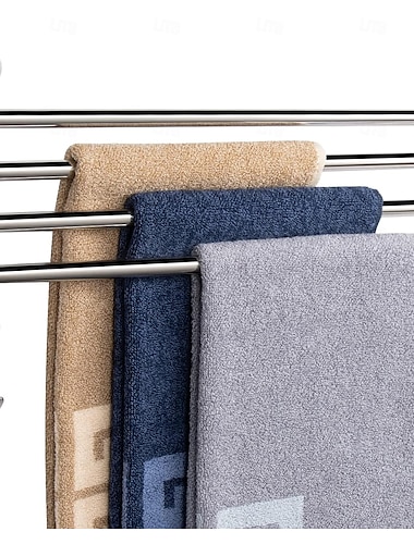  handdoekrekken wandmontage badhanddoekstang, messing roterend ruimtebesparend badkamerhanddoekrek met haken en 4 stangen geschikt voor badkamer