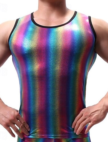  Retro Vintage 1980er Tanktop Unterhemd Disco Lack-Latex glänzend Metallisch Regenbogen Herren Halloween Karneval Pride Parade Pride-Monat Erwachsene Weste Ganzjahres