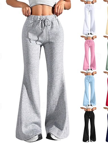  Mujer Timbre pantalones Pantalones Ropa de calle Casual Longitud total Cintura Media Plano Diseño de cordón elástico Al Aire Libre Cómodo Vacaciones Noche Celeste Cielo Verde Claro Rosa Gris Claro