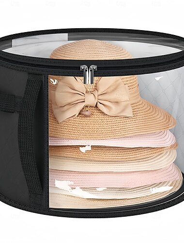  Sac de rangement pour chapeaux de voyage, étui organisateur rond pliable pour chapeaux et vêtements à large bord, boîte à chapeaux portable avec couvercle à fermeture éclair