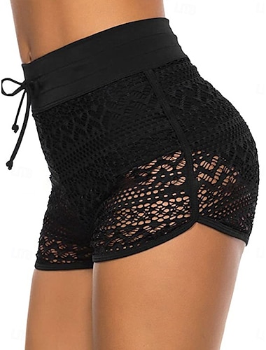  Kvinnors Baddräkter Stretchy Boxer Shorts Baddräkten Hög Midja Semester Strandkläder Solid Färg Ärmlös Badkläder