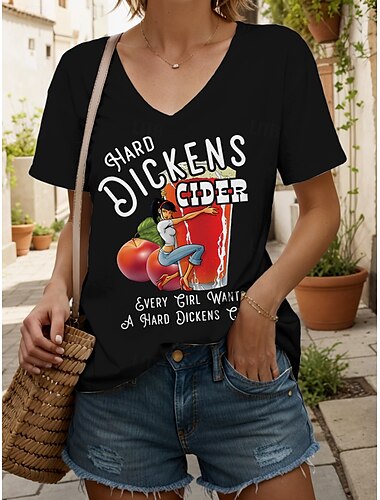  女性用 Tシャツ グラフィック レタード ヴィンテージ スタイリッシュ エスニック 半袖 Ｖネック レギュラートップス 日常 お出かけ ビーチウェア プリント ブラック ブルー 夏 春