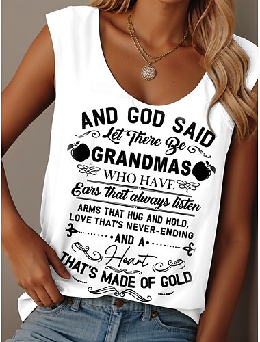  Damen Camisole-Tanktop Grafik Buchstabe Graffiti Täglich Lässig Ärmellos Rundhalsausschnitt Rundausschnitt Normale Oberteile Täglich Druck Schwarz Weiß Rosa Himmelblau Purpur Sommer Grandmas GOD