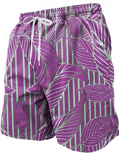  Herren Palmblatt Tropische Pflanzen Badeshorts Boardshorts Mittlere Taille Streetwear Hawaiianisch Strandurlaub Seitentaschen Netzfutter Elastischer Kordelzug in der Taille Designer Bekleidung