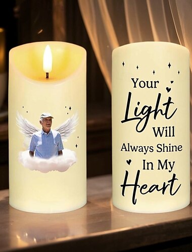  Personalisierte LED-Gedenkkerze mit individuellem Foto, Beileidsgeschenk für den Verlust geliebter Menschen, elegantes Erinnerungslicht für die Dekoration des Schlafzimmers zu Hause, Hommage an verstorbene Lieben
