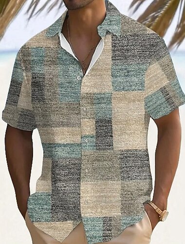  Homme Géométrique Bloc de Couleur Patchwork Chemise Chemise d'été Chemise Boutonnée Manche Courte Mode Décontractée Extérieur Vacances Tenue Quotidienne Été Col Rabattu Impression 3D Chemise en lin