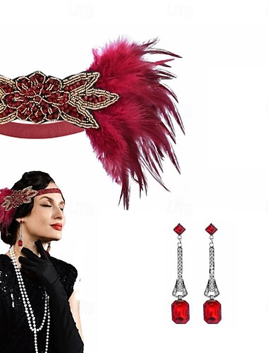  20. léta 20. století Velký Gatsby Bubenová čelenka Korálkový náramek Náušnice Velký Gatsby Peří Retro Třpytivý lesk Křišťál a napodobenina Dámské Karneval Valentýna Plesová maškaráda Párty večern