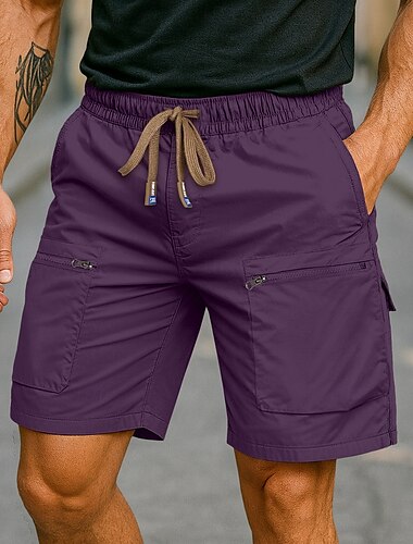  Homme Shorts cargo Short d'extérieur Shorts Shorts de plage Short de course Taille Élastique Poche à Fermeture Éclair 6 poches Uni Séchage Rapide Évacuation de l'Humidité Longueur Genou Extérieur