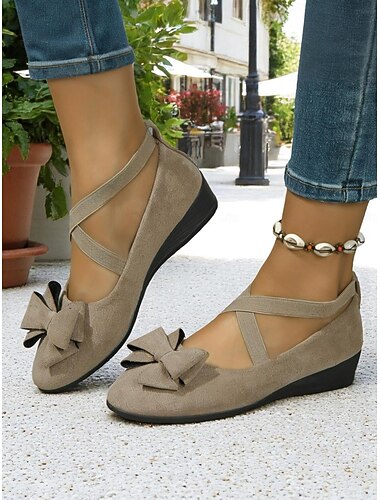  Dames flats met strik en kruisbandjes – imitatie suède materiaal, perfect voor casual uitjes, winkelen en dagelijks gebruik