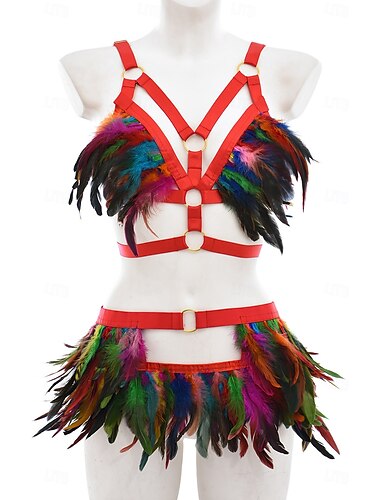  Drag queen Trots Regenboog Outfits Lingerie Bralette met veren Volwassenen Dames Sexy kostuum Prideparade Trots maand Halloween Carnaval Makkelijk carnavalskostuum