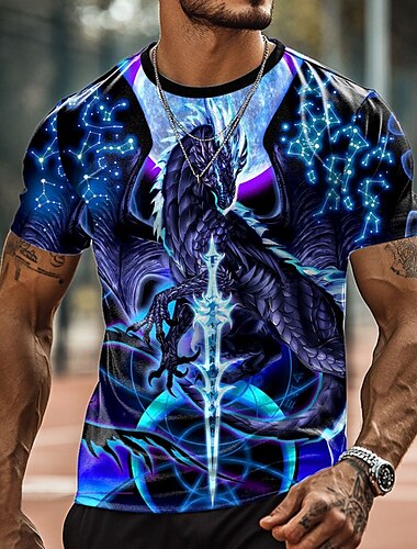  Dragonblade Nightblade Hi Rez par Ruth Thompson T-shirt dragon 3D pour homme T-shirt à manches courtes Imprimé 3D Col ras du cou Designer exagéré Fête Rue Décontracté Bleu Été Printemps Toutes saisons Vêtements