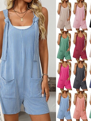  Mono de mujer con peto normal, ropa de calle, color liso, sin mangas, cuello en V, bolsillo, corte regular, para uso diario, negro, rosa y vino, para verano.