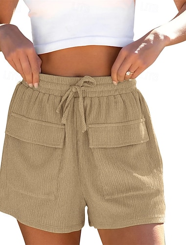  Mulheres Calção Moda Esportivo Curto Cintura Média Tecido Bolsos Cintura elástica Respirável Confortável Micro-Elástica Desportos e Ar livre Roupa Diária Preto Branco Verde Cáqui Verão Normal