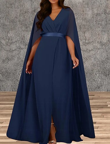  A-linjeformade Bröllopsgäst Klänningar Elegant Klänning Bröllopsgäst Förlovning Golvlängd Ärmlös V-ringad Höst Bröllopsgäst Chiffon med Slits