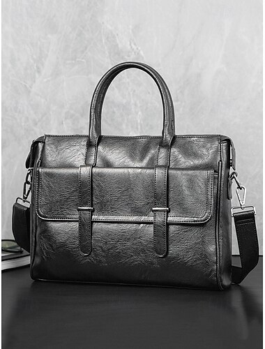  Schwarze Aktentasche aus Leder für Herren – große Business-Tasche mit Tragegriff oben und Laptopfach, professionelle Bürotasche für Arbeit und Meetings