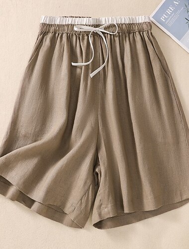  Per donna Pantaloncini in cotone e lino Shorts Pantaloni Eleganti Casual Lunghezza al ginocchio Naturale Semplice Tasca Design con Coulisse Elastica Comodo All'aperto Confortevole All'aperto