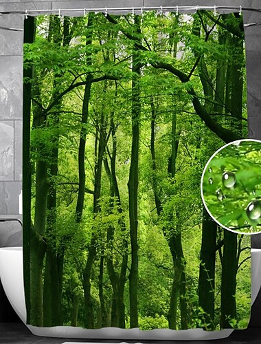  Douchegordijn met haken 180 cm * 180 cm (70" * 70") Geschikt voor aparte natte en droge zone scheiding badkamer waterdicht olieproof floraal botanisch landschap