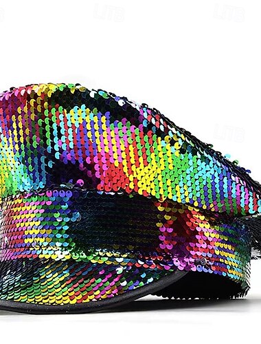  Orgullo Arco iris Sombrero arcoiris Adulto Unisexo Militar Lentejuela Desfile del orgullo Mes del Orgullo Víspera de Todos los Santos Carnaval Disfraz de carnaval fácil