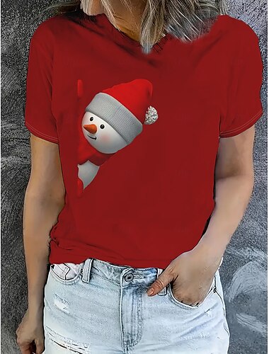  Női Póló Nyári felsők Grafika Elf Klasszikus Alkalmi Rövid ujjú Terített nyak Crop Tops Napi Hétvége Nyomtatott Rubin Nyár Tavasz Ősz