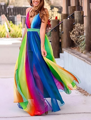  Orgullo Arco iris Vestidos Vestido largo de gasa arcoíris Adulto Mujer Casual Desfile del orgullo Mes del Orgullo Víspera de Todos los Santos Carnaval Disfraz de carnaval fácil