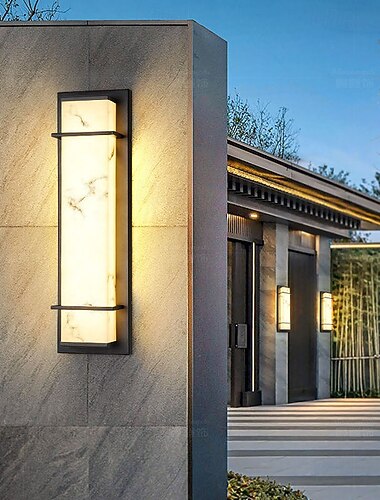  Lampă de perete LED pentru exterior, design liniar, iluminat impermeabil, lumină de perete din marmură pentru interior, dormitor modern, lumină albă caldă, 1 buc.