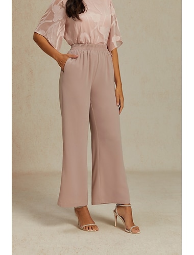 Kvinnors vida chinos baggy byxor grundläggande fullängd hög midja enkel ficka elastisk midjeband bekväm mjuk komfortabel mikro-elastisk formell bröllop blush pink sommar vår regular fit