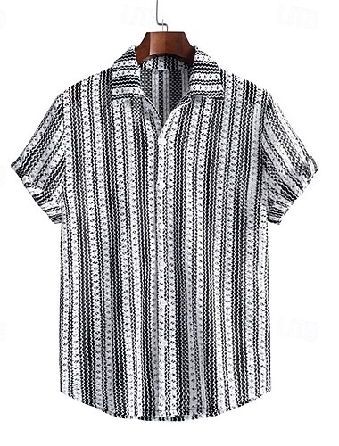  Voor heren Overhemd Zomer overhemd Normaal shirt Strand hemd Overhemd met knopen Zwart Korte mouw Gestreept Revers Vakantie Hawaii Kleding Polyester Modieus Casual Comfortabel Zak